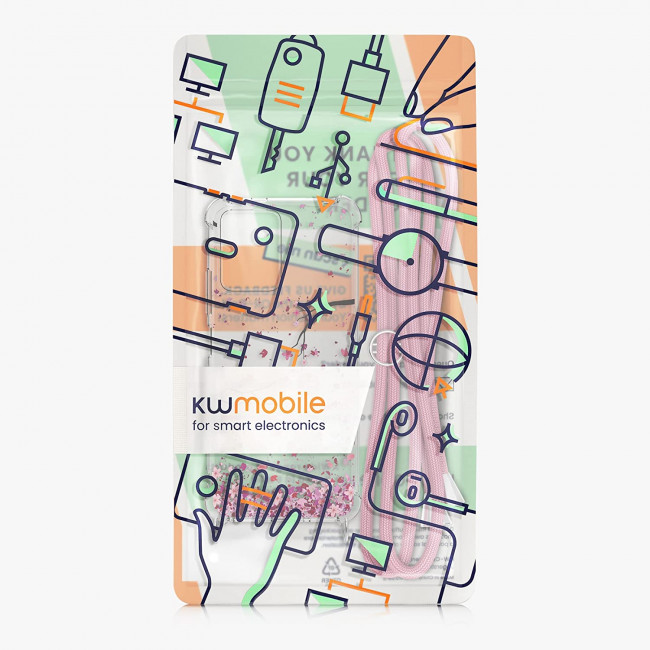 KW Xiaomi Redmi Note 12 5G / Xiaomi Poco X5 5G Θήκη Σιλικόνης TPU με Λουράκι Design Cherry Blossoms - Pink / Dark Brown / Διάφανη - 60892.01