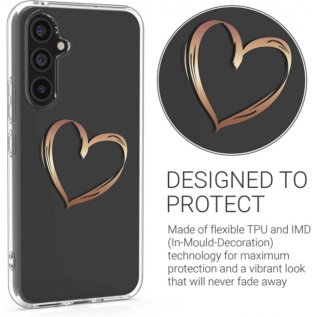 KW Samsung Galaxy A54 5G Θήκη Σιλικόνης TPU Design Heart Brush - Rose Gold / Διάφανη - 60806.01