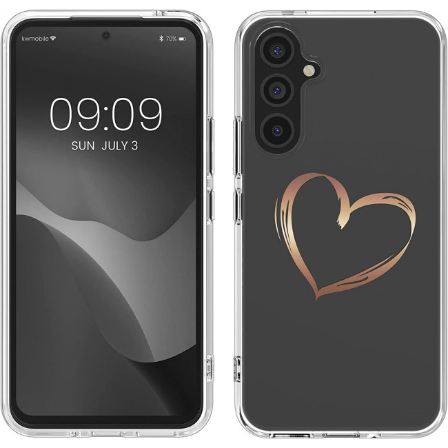 KW Samsung Galaxy A54 5G Θήκη Σιλικόνης TPU Design Heart Brush - Rose Gold / Διάφανη - 60806.01