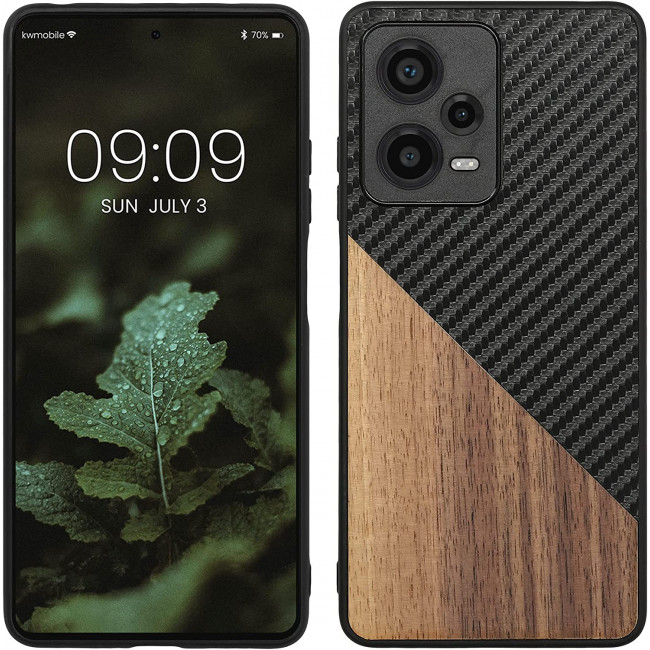 KW Xiaomi Redmi Note 12 Pro Θήκη από Φυσικό Ξύλο και Carbon - Black / Dark Brown - 60703.01