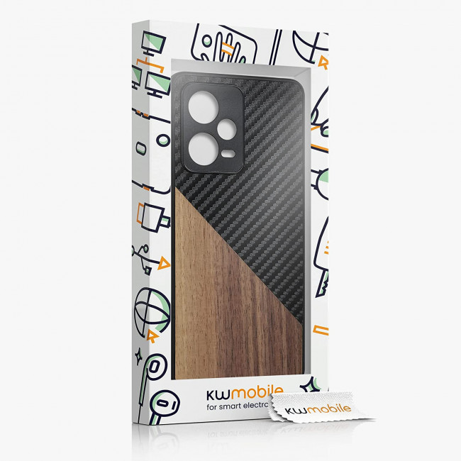 KW Xiaomi Redmi Note 12 Pro Θήκη από Φυσικό Ξύλο και Carbon - Black / Dark Brown - 60703.01