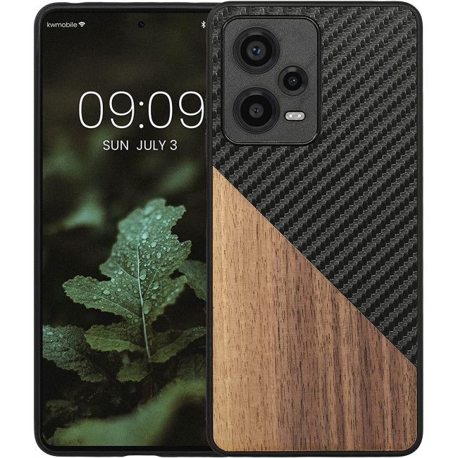 KW Xiaomi Redmi Note 12 Pro Θήκη από Φυσικό Ξύλο και Carbon - Black / Dark Brown - 60703.01