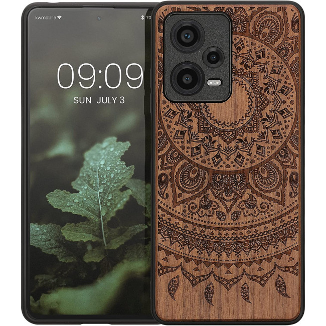 KW Xiaomi Redmi Note 12 Pro+ Θήκη από Φυσικό Ξύλο - Design Indian Sun - Dark Brown - 60694.03