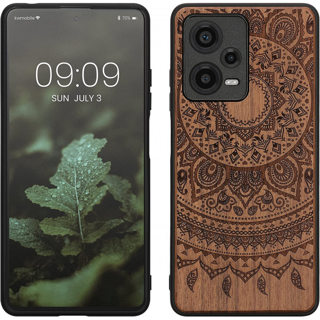 KW Xiaomi Redmi Note 12 Pro+ Θήκη από Φυσικό Ξύλο - Design Indian Sun - Dark Brown - 60694.03