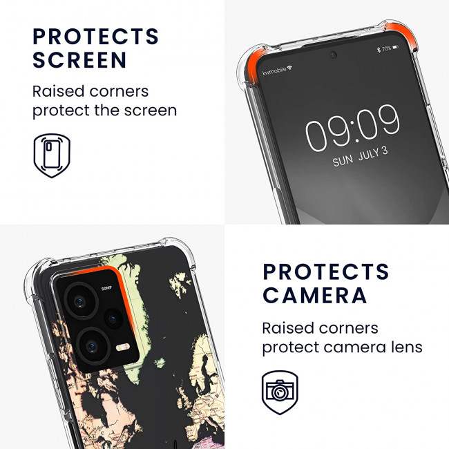 KW Xiaomi Redmi Note 12 Pro Θήκη Σιλικόνης TPU με Λουράκι - Design Travel - Black / Multicolor / Διάφανη - 60716.02