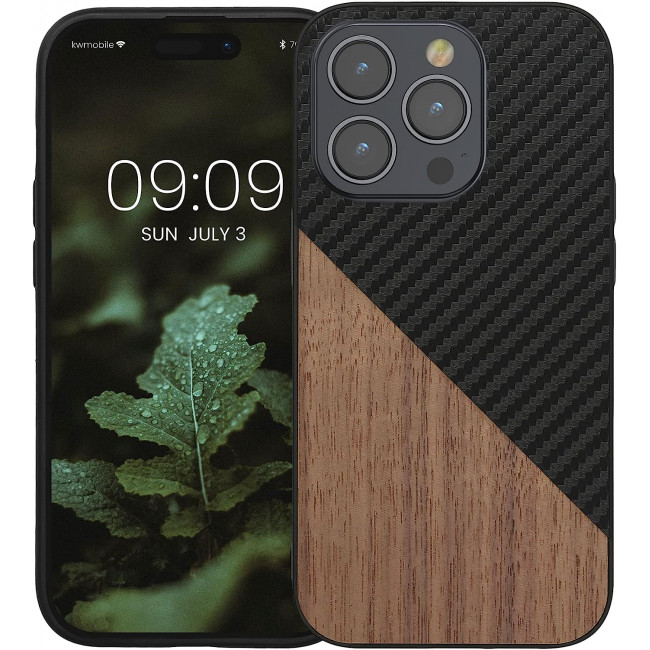 KW iPhone 14 Pro Θήκη από Φυσικό Ξύλο και Carbon - Black / Dark Brown - 61054.01