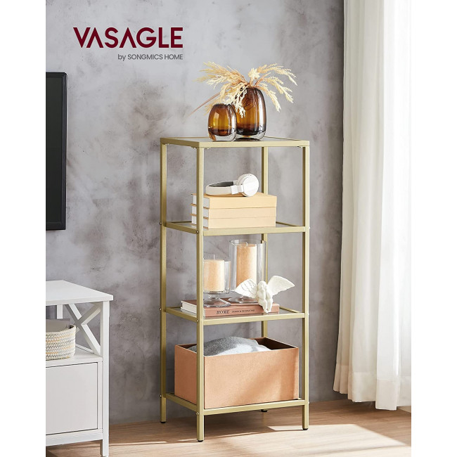 Vasagle Ραφιέρα από Γυαλί με 4 Ράφια - 40 x 30 x 95 cm - ‎Gold - LGT28G