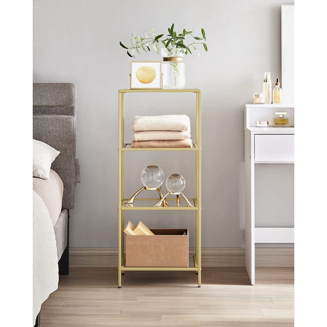 Vasagle Ραφιέρα από Γυαλί με 4 Ράφια - 40 x 30 x 95 cm - ‎Gold - LGT28G