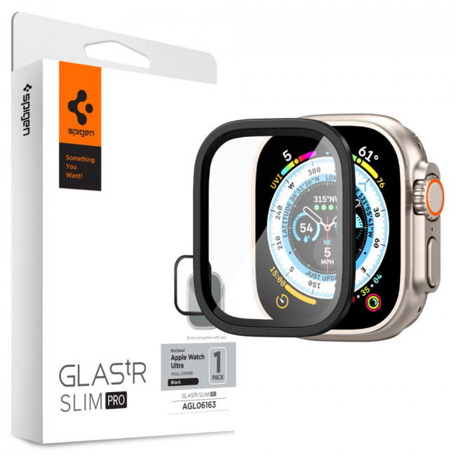 Spigen Προστασία Οθόνης Apple Watch Ultra / Ultra 2 - 49mm - Glas.TR Slim Pro Αντιχαρακτικό Γυαλί Οθόνης - Black