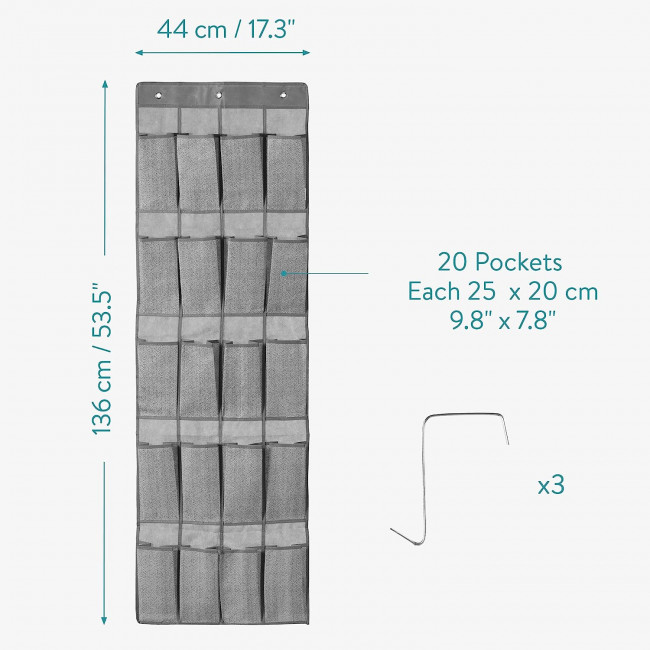 Navaris Κρεμαστό Σύστημα Οργάνωσης Πόρτας με 20 Θήκες για Παπούτσια - Dark Grey - 60620.19