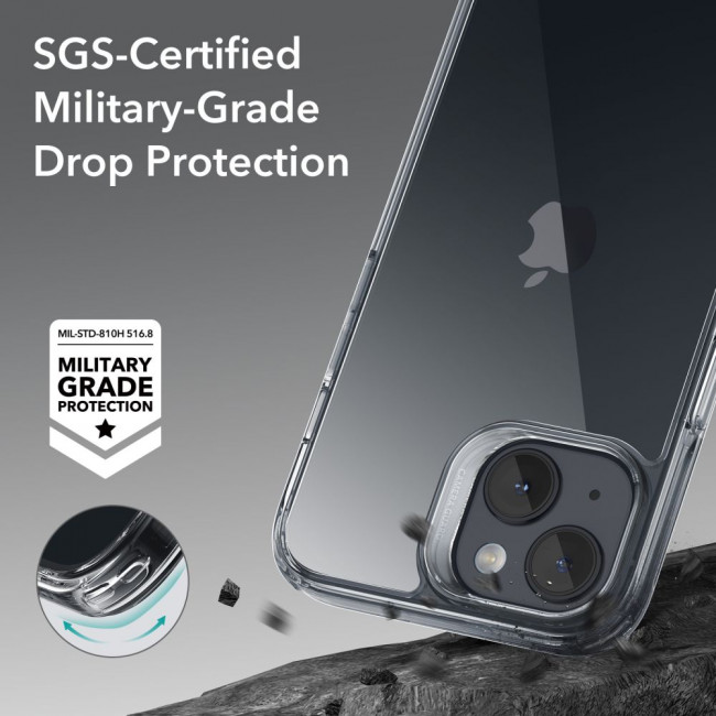 ESR iPhone 15 Ice Shield Θήκη με Πλαίσιο Σιλικόνης και Όψη Γυαλιού Tempered Glass - Διάφανη