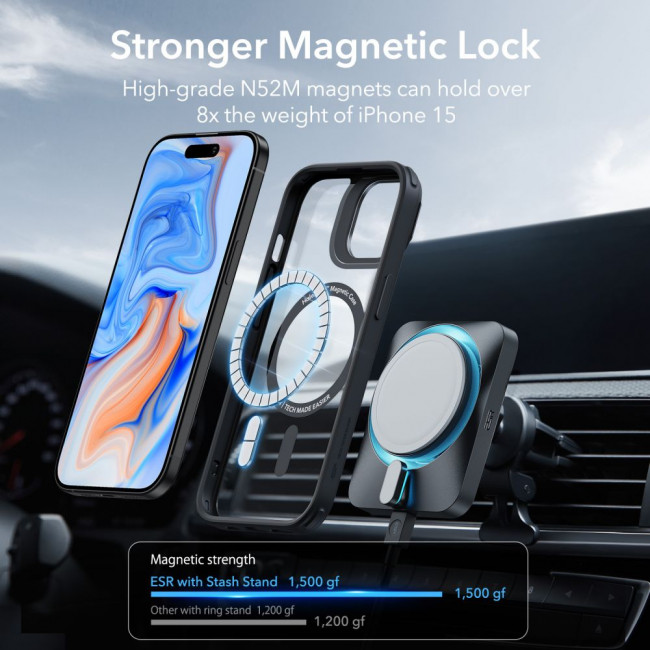 ESR iPhone 15 Plus Classic Kickstand Halolock MagSafe Σκληρή Θήκη με Πλαίσιο Σιλικόνης και Stand - Διάφανη / Black