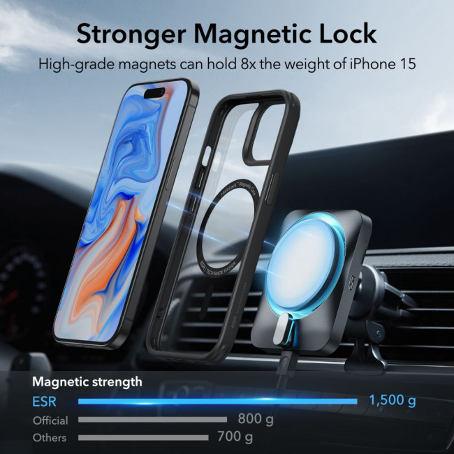 ESR iPhone 15 Plus Classic Hybrid Halolock Σκληρή Θήκη με Πλαίσιο Σιλικόνης και MagSafe - Διάφανη / Black