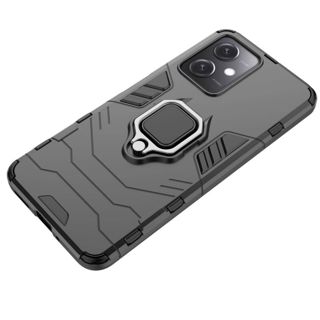 OEM Xiaomi Redmi Note 12 5G / Poco X5 5G Rugged Armor Σκληρή Θήκη Υψηλής Προστασίας με Πλαίσιο Σιλικόνης και Δαχτυλίδι Συγκράτησης - Black