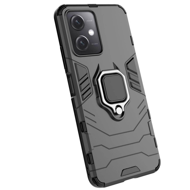 OEM Xiaomi Redmi Note 12 5G / Poco X5 5G Rugged Armor Σκληρή Θήκη Υψηλής Προστασίας με Πλαίσιο Σιλικόνης και Δαχτυλίδι Συγκράτησης - Black