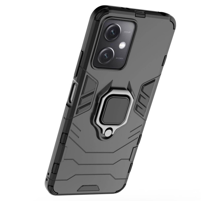 OEM Xiaomi Redmi Note 12 5G / Poco X5 5G Rugged Armor Σκληρή Θήκη Υψηλής Προστασίας με Πλαίσιο Σιλικόνης και Δαχτυλίδι Συγκράτησης - Black