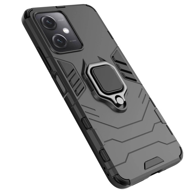 OEM Xiaomi Redmi Note 12 5G / Poco X5 5G Rugged Armor Σκληρή Θήκη Υψηλής Προστασίας με Πλαίσιο Σιλικόνης και Δαχτυλίδι Συγκράτησης - Black