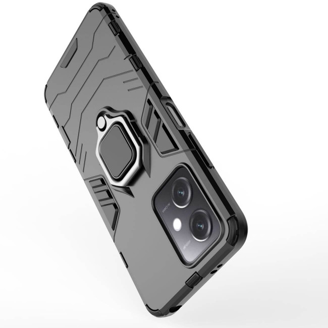 OEM Xiaomi Redmi Note 12 5G / Poco X5 5G Rugged Armor Σκληρή Θήκη Υψηλής Προστασίας με Πλαίσιο Σιλικόνης και Δαχτυλίδι Συγκράτησης - Black