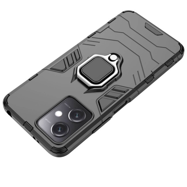 OEM Xiaomi Redmi Note 12 5G / Poco X5 5G Rugged Armor Σκληρή Θήκη Υψηλής Προστασίας με Πλαίσιο Σιλικόνης και Δαχτυλίδι Συγκράτησης - Black