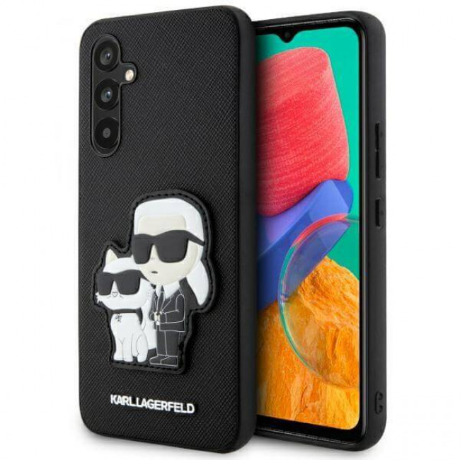 Karl Lagerfeld Samsung Galaxy A34 5G - Saffiano Karl and Choupette Body Σκληρή Θήκη με Επένδυση Συνθετικού Δέρματος και Πλαίσιο Σιλικόνης - Black - KLHCA34SANKCPK