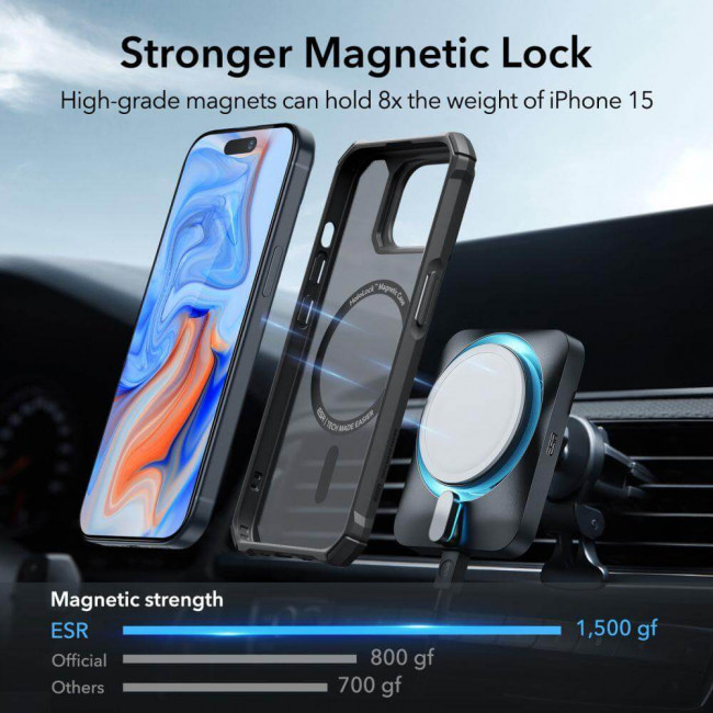 ESR iPhone 15 Air Armor Halolock Σκληρή Θήκη με Πλαίσιο Σιλικόνης και MagSafe - Frosted Black