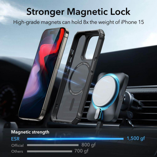 ESR iPhone 15 Pro Air Armor Halolock Σκληρή Θήκη με Πλαίσιο Σιλικόνης και MagSafe - Frosted Black