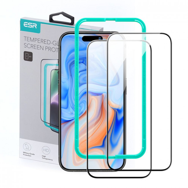 ESR iPhone 15 Plus Full Screen Tempered Glass 9H Αντιχαρακτικό Γυαλί Οθόνης - 2 Τεμα΄χια - Black