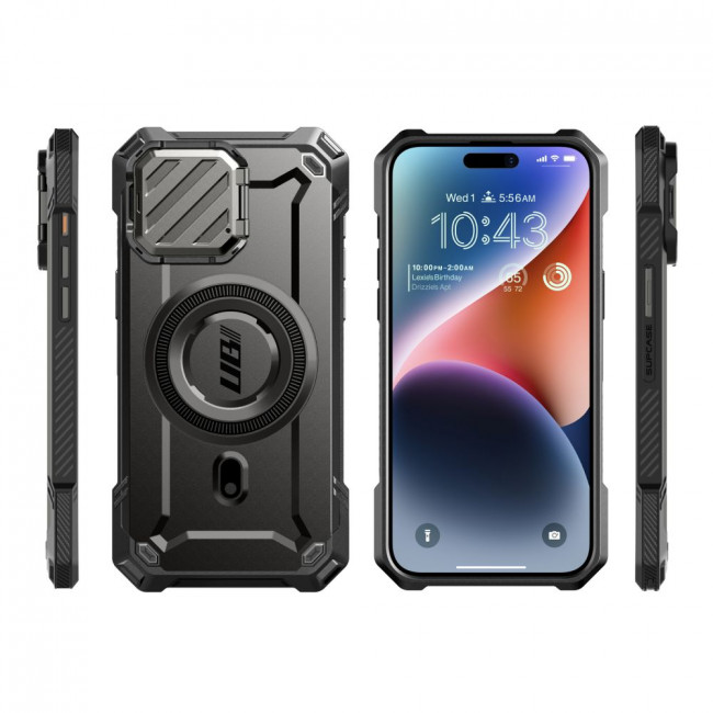 Supcase iPhone 15 Pro UB XT Mag Σκληρή Θήκη με Ανοιγόμενο Κάλυμμα Κάμερας / Stand και Magsafe - Black