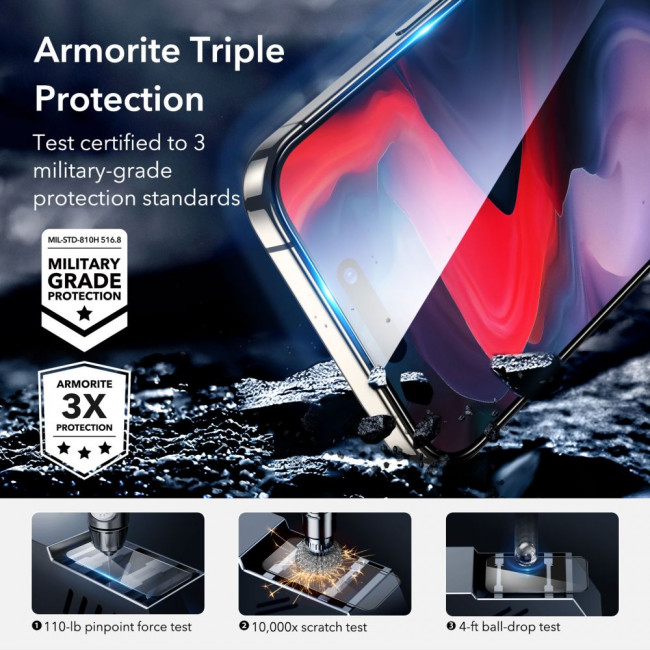 ESR iPhone 15 Pro Max Armorite 2.5D 9H Full Screen Tempered Glass Αντιχαρακτικό Γυαλί Οθόνης - Black