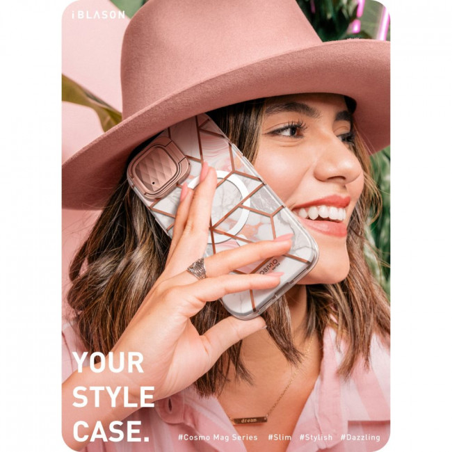 i-Blason iPhone 15 Cosmo Mag Σκληρή Θήκη με Προστασία Οθόνης / Κάμερας και Magsafe - Marble