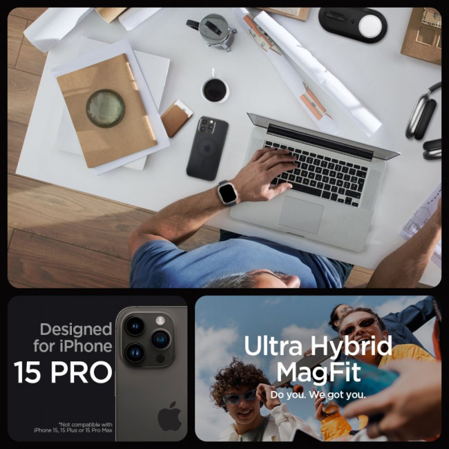 Spigen iPhone 15 Pro Ultra Hybrid Mag Σκληρή Θήκη με Πλαίσιο Σιλικόνης Και MagSafe - Frost Black