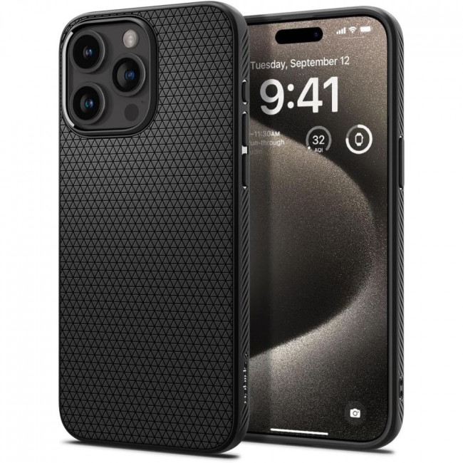 Spigen iPhone 15 Pro Max Liquid Air Θήκη Σιλικόνης - Matte Black