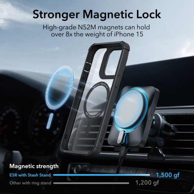 ESR iPhone 15 Armor Tough Kickstand Halolock MagSafe Σκληρή Θήκη με Προστασία Οθόνης / Κάμερας και Stand - Διάφανη / Black