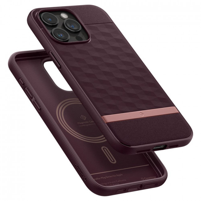 Caseology iPhone 15 Pro Parallax Mag Θήκη Σιλικόνης με Σκληρό Πλαίσιο και MagSafe - Burgundy