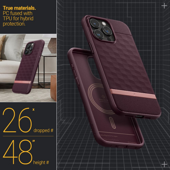 Caseology iPhone 15 Pro Parallax Mag Θήκη Σιλικόνης με Σκληρό Πλαίσιο και MagSafe - Burgundy