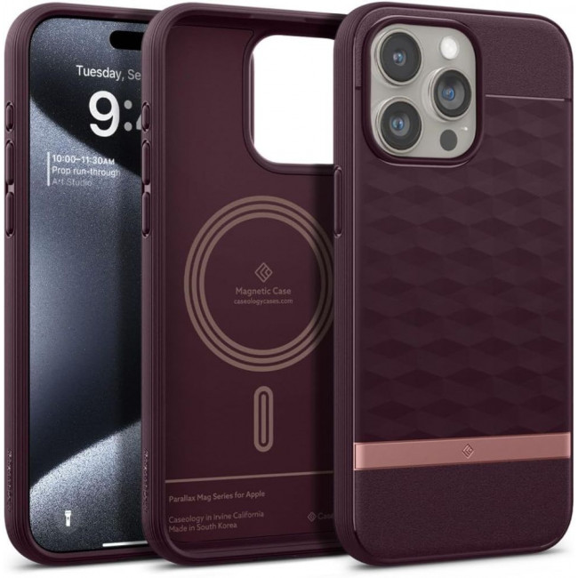 Caseology iPhone 15 Pro Parallax Mag Θήκη Σιλικόνης με Σκληρό Πλαίσιο και MagSafe - Burgundy