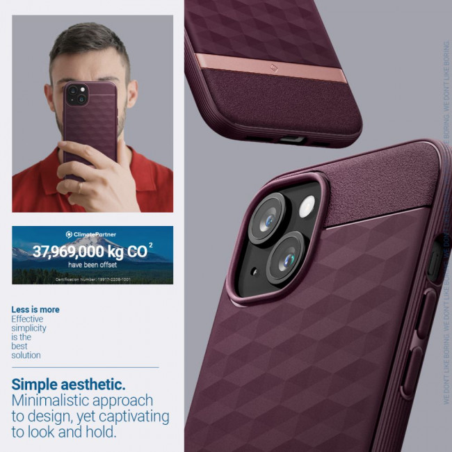 Caseology iPhone 15 Parallax Mag Θήκη Σιλικόνης με Σκληρό Πλαίσιο και MagSafe - Burgundy