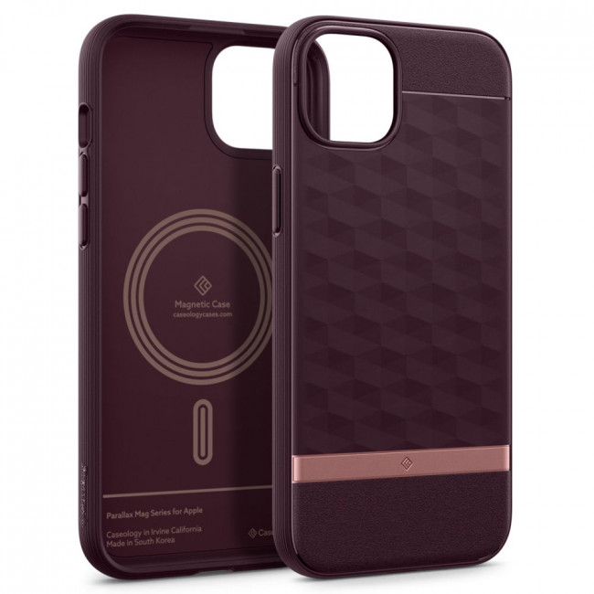 Caseology iPhone 15 Parallax Mag Θήκη Σιλικόνης με Σκληρό Πλαίσιο και MagSafe - Burgundy