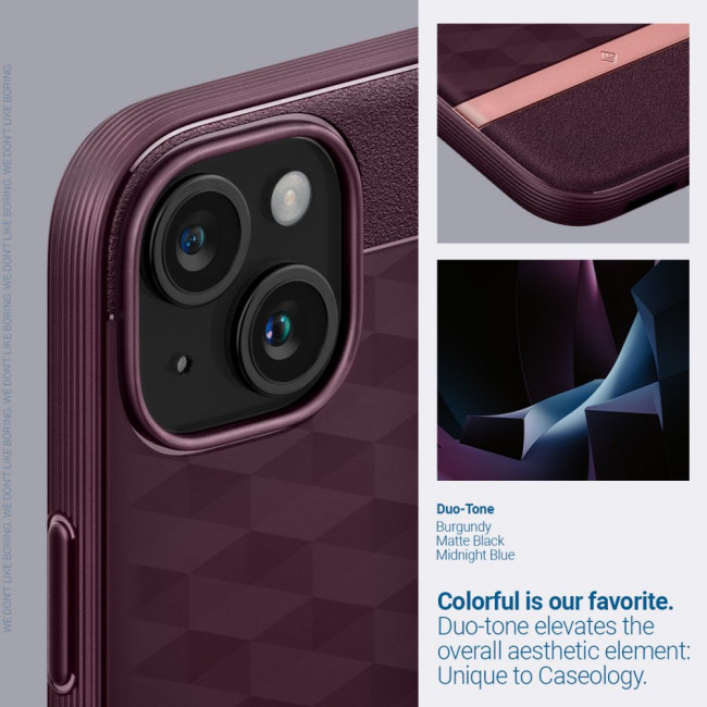 Caseology iPhone 15 Parallax Mag Θήκη Σιλικόνης με Σκληρό Πλαίσιο και MagSafe - Burgundy