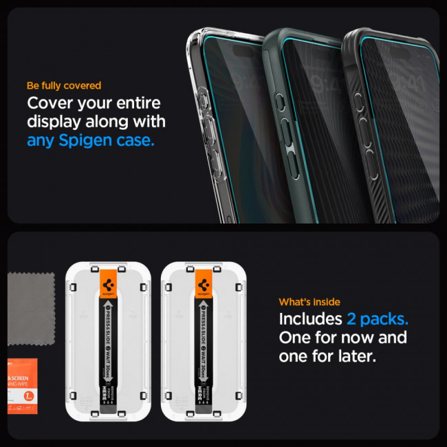 Spigen iPhone 15 Plus Glas.TR Privacy EZ Fit 2.5D 9H Αντιχαρακτικό Γυαλί Οθόνης - 2 Τεμάχια - Clear / Black - AGL06885