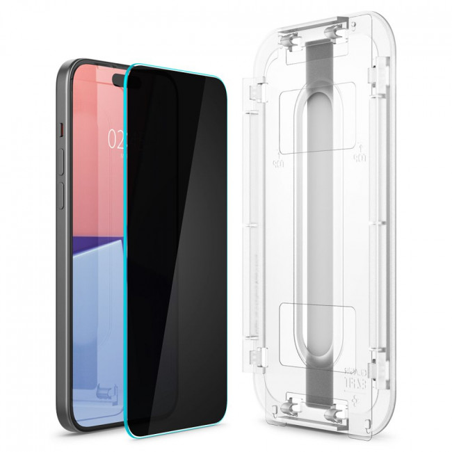 Spigen iPhone 15 Plus Glas.TR Privacy EZ Fit 2.5D 9H Αντιχαρακτικό Γυαλί Οθόνης - 2 Τεμάχια - Clear / Black - AGL06885