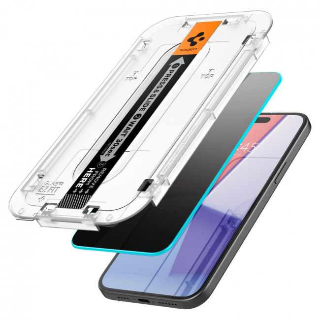 Spigen iPhone 15 Plus Glas.TR Privacy EZ Fit 2.5D 9H Αντιχαρακτικό Γυαλί Οθόνης - 2 Τεμάχια - Clear / Black - AGL06885