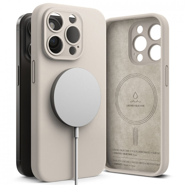 Ringke iPhone 15 Pro Max Silicone Magnetic MagSafe Case Θήκη Σιλικόνης με MagSafe - Stone