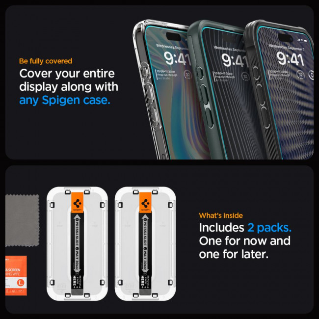 Spigen iPhone 15 Pro Glas.TR EZ Fit 0.2mm 2.5D 9H Tempered Glass Αντιχαρακτικό Γυαλί Οθόνης - 2 Τεμάχια - Clear - AGL06892