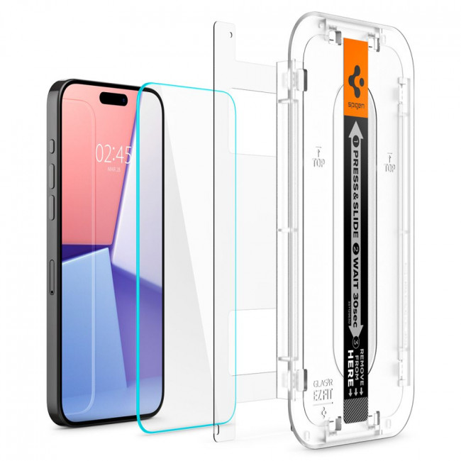 Spigen iPhone 15 Pro Glas.TR EZ Fit 0.2mm 2.5D 9H Tempered Glass Αντιχαρακτικό Γυαλί Οθόνης - 2 Τεμάχια - Clear - AGL06892