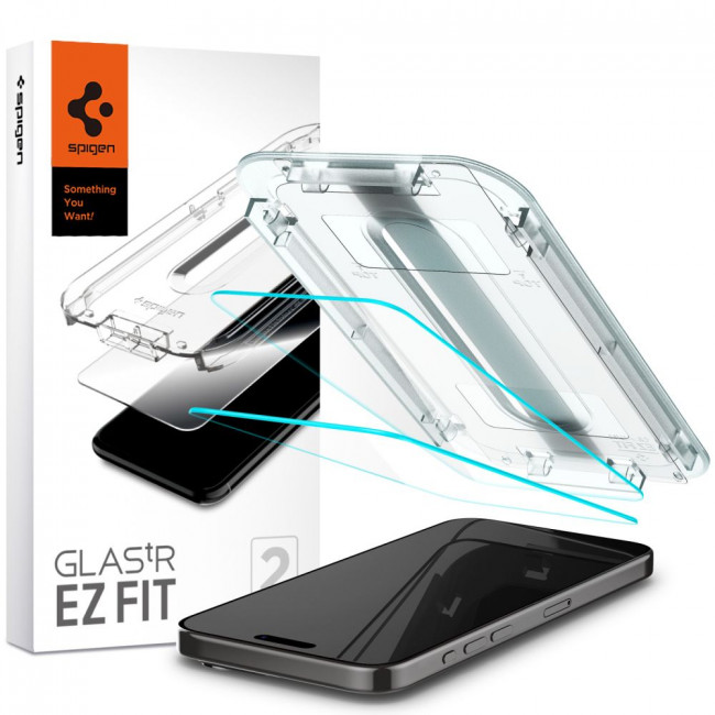 Spigen iPhone 15 Pro Glas.TR EZ Fit 0.2mm 2.5D 9H Tempered Glass Αντιχαρακτικό Γυαλί Οθόνης - 2 Τεμάχια - Clear - AGL06892