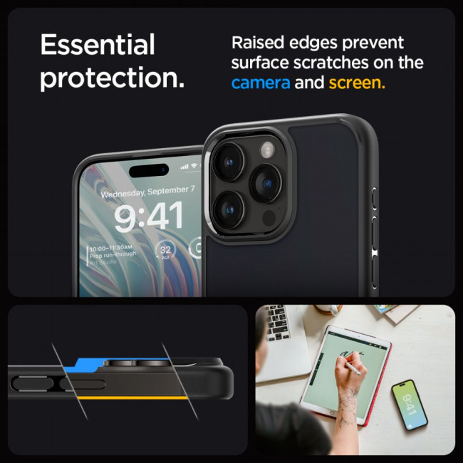 Spigen iPhone 15 Pro Ultra Hybrid Σκληρή Θήκη με Πλαίσιο Σιλικόνης - Frost Black