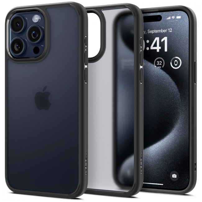 Spigen iPhone 15 Pro Ultra Hybrid Σκληρή Θήκη με Πλαίσιο Σιλικόνης - Frost Black