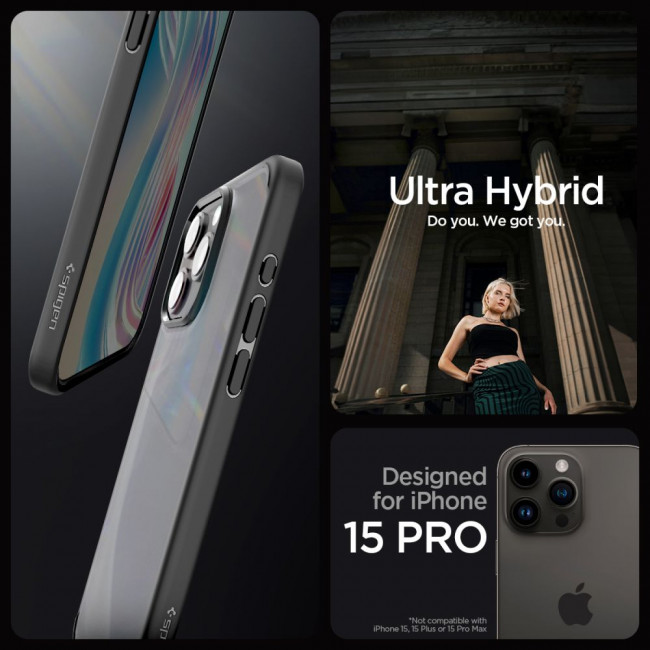 Spigen iPhone 15 Pro Ultra Hybrid Σκληρή Θήκη με Πλαίσιο Σιλικόνης - Frost Black