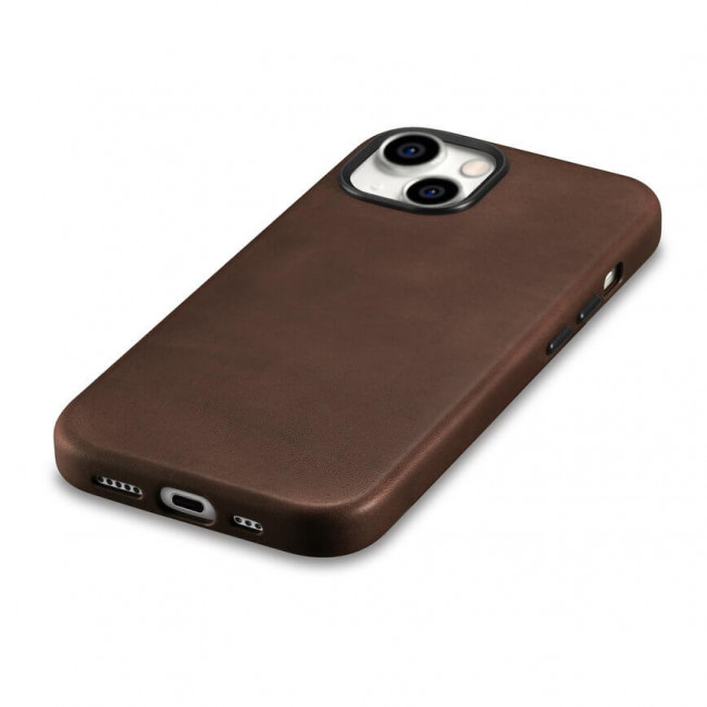 iCarer iPhone 15 Plus Leather Oil Wax Θήκη από Γνήσιο Δέρμα με MagSafe - Brown